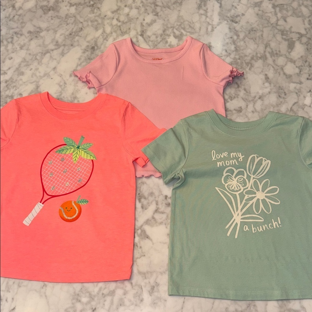 Cat & Jack Pink, Coral, and Mint Green Kids' T-Shirt Trio Bundle 4T